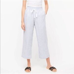 J. Crew Striped Wide Leg Linen Pull On Crop Pants Sz